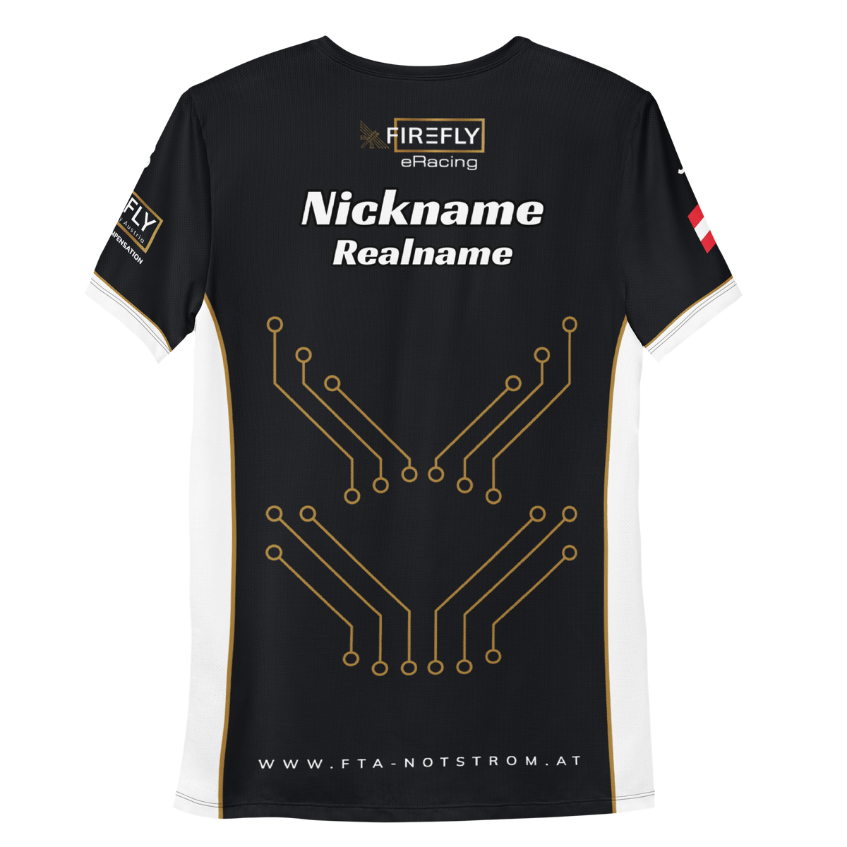 FIREFLY ERACING - Roundneck Jersey 2026 – Rückseite mit Personalisierungsbeispiel, räumliche Ansicht