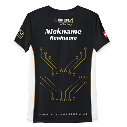 FIREFLY ERACING - Roundneck Jersey 2026 – Rückseite mit Personalisierungsbeispiel, räumliche Ansicht