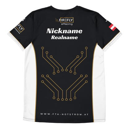 FIREFLY ERACING - Roundneck Jersey 2026 – Rückseite mit Personalisierungsbeispiel, flach liegend