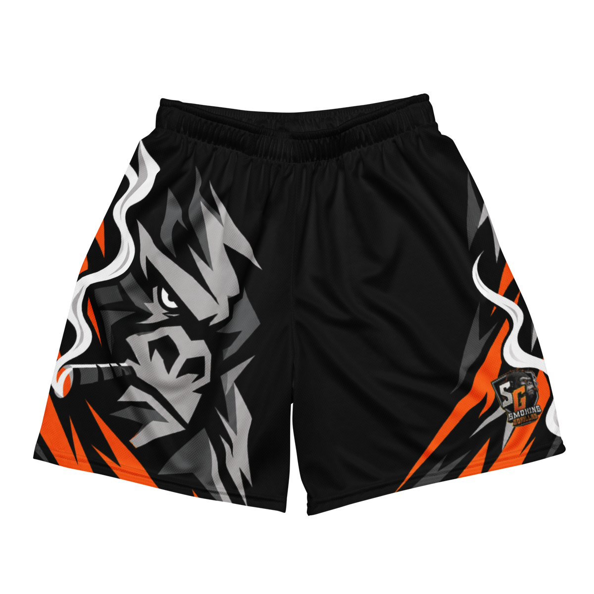 SMOKING GORILLAS - Crew Shorts 2026 – Vorderansicht im schwarz-orangen Teamdesign
