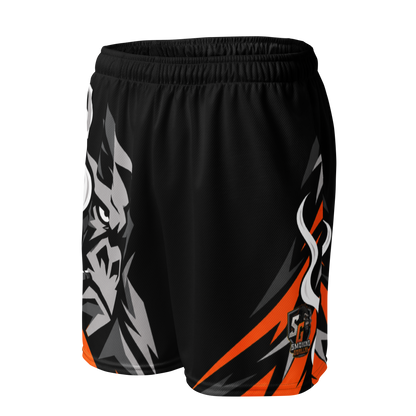 SMOKING GORILLAS - Crew Shorts 2026 – Ansicht schräg von vorn im schwarz-orangen Teamdesign