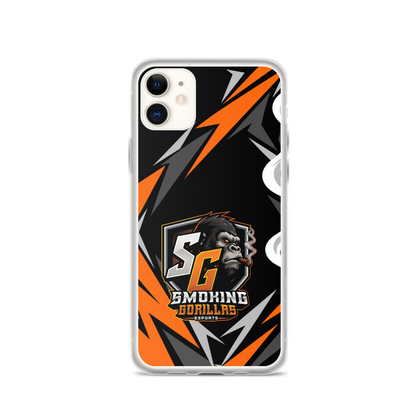 SMOKING GORILLAS Clearcase Handyhülle für iPhone 11 – am Smartphone, schwarz-oranges Teamdesign