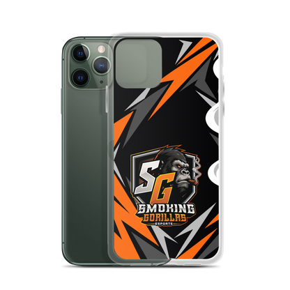 SMOKING GORILLAS Clearcase Handyhülle für iPhone 11 Pro – Produktansicht, schwarz-oranges Teamdesign