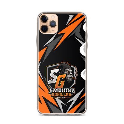 SMOKING GORILLAS Clearcase Handyhülle für iPhone 11 Pro Max – am Smartphone, schwarz-oranges Teamdesign