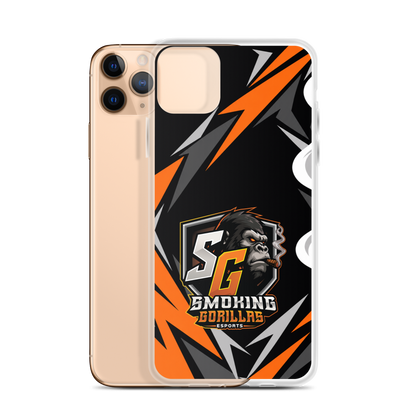 SMOKING GORILLAS Clearcase Handyhülle für iPhone 11 Pro Max – Produktansicht, schwarz-oranges Teamdesign