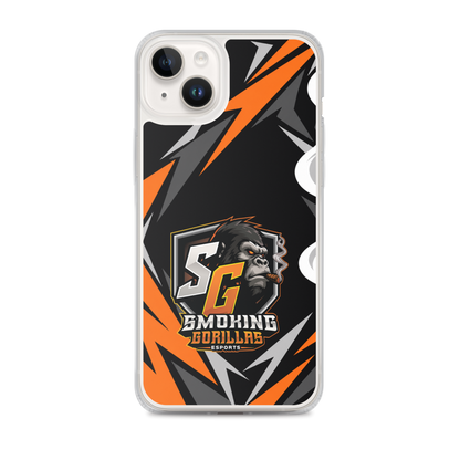 SMOKING GORILLAS Clearcase Handyhülle für iPhone 14 Plus – am Smartphone, schwarz-oranges Teamdesign