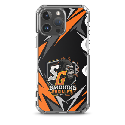 SMOKING GORILLAS Clearcase Handyhülle für iPhone 16 Pro Max – am Smartphone, schwarz-oranges Teamdesign