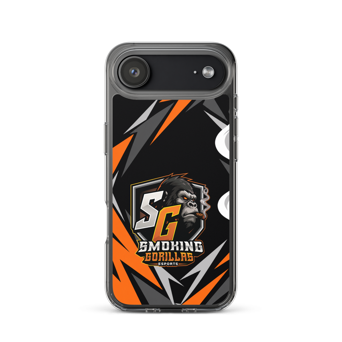 SMOKING GORILLAS Clearcase Handyhülle für iPhone 17 Air – am Smartphone, schwarz-oranges Teamdesign