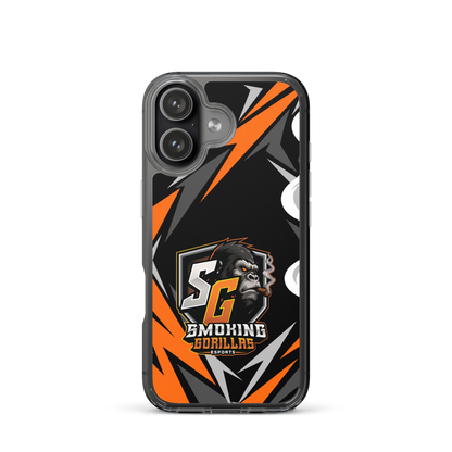 SMOKING GORILLAS Clearcase Handyhülle für iPhone 17 – am Smartphone, schwarz-oranges Teamdesign