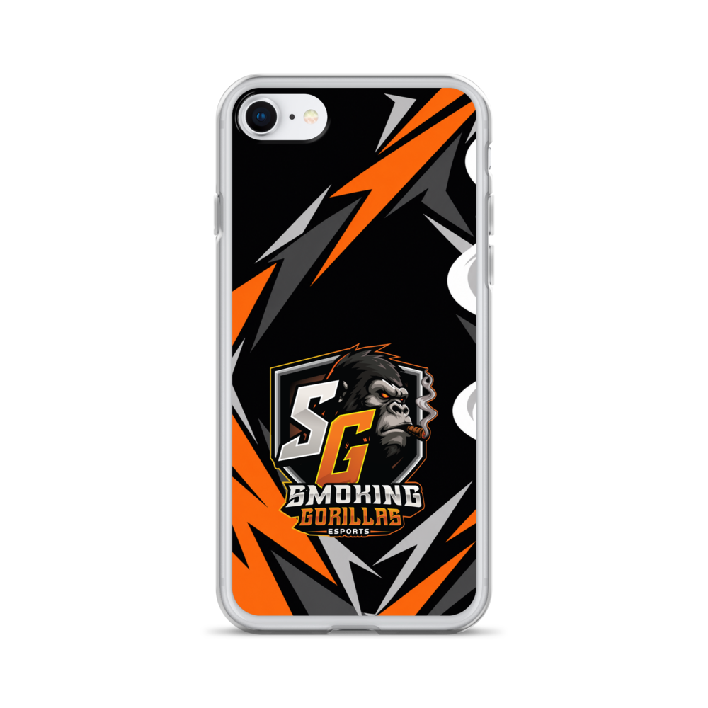 SMOKING GORILLAS Clearcase Handyhülle für iPhone SE – am Smartphone, schwarz-oranges Teamdesign