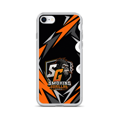 SMOKING GORILLAS Clearcase Handyhülle für iPhone SE – am Smartphone, schwarz-oranges Teamdesign