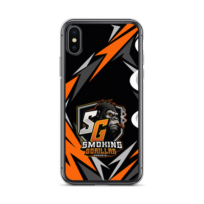 SMOKING GORILLAS Clearcase Handyhülle für iPhone X/XS – am Smartphone, schwarz-oranges Teamdesign