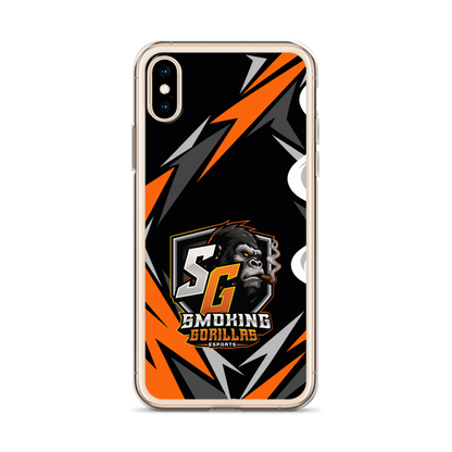 SMOKING GORILLAS Clearcase Handyhülle für iPhone X/XS – am Smartphone, schwarz-oranges Teamdesign