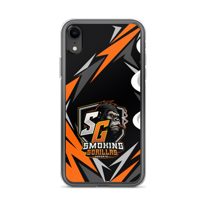 SMOKING GORILLAS Clearcase Handyhülle für iPhone XR – am Smartphone, schwarz-oranges Teamdesign