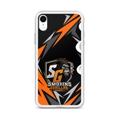 SMOKING GORILLAS Clearcase Handyhülle für iPhone XR – am Smartphone, schwarz-oranges Teamdesign