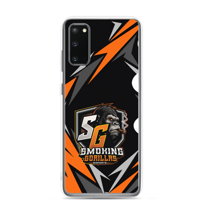 SMOKING GORILLAS Clearcase Handyhülle für Samsung Galaxy S20 – am Smartphone, schwarz-oranges Teamdesign