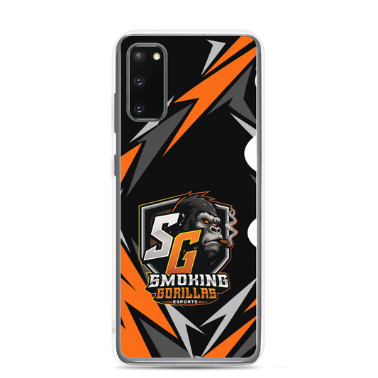 SMOKING GORILLAS Clearcase Handyhülle für Samsung Galaxy S20 – am Smartphone, schwarz-oranges Teamdesign