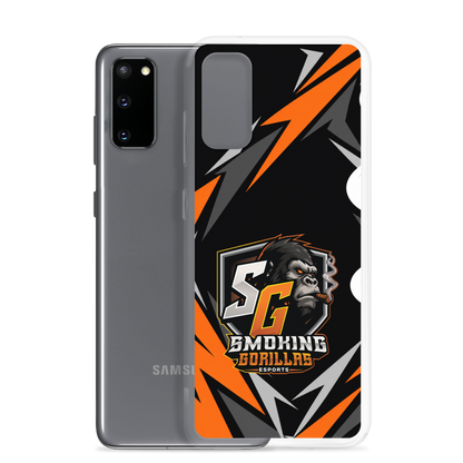 SMOKING GORILLAS Clearcase Handyhülle für Samsung Galaxy S20 – Produktansicht, schwarz-oranges Teamdesign