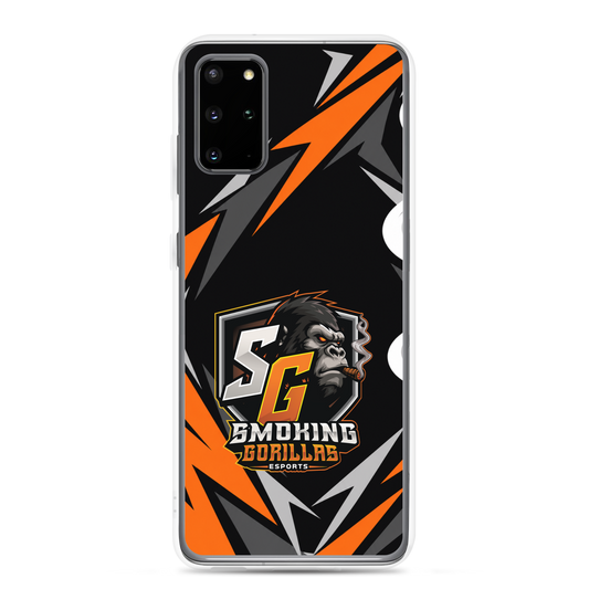 SMOKING GORILLAS Clearcase Handyhülle für Samsung Galaxy S20 Plus – am Smartphone, schwarz-oranges Teamdesign
