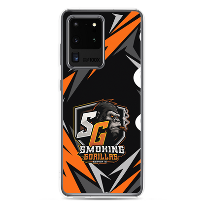 SMOKING GORILLAS Clearcase Handyhülle für Samsung Galaxy S20 Ultra – am Smartphone, schwarz-oranges Teamdesign