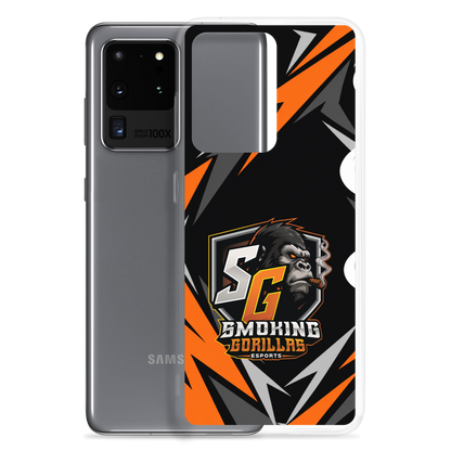 SMOKING GORILLAS Clearcase Handyhülle für Samsung Galaxy S20 Ultra – Produktansicht, schwarz-oranges Teamdesign