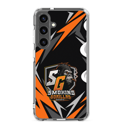 SMOKING GORILLAS Clearcase Handyhülle für Samsung Galaxy S24 Plus – am Smartphone, schwarz-oranges Teamdesign