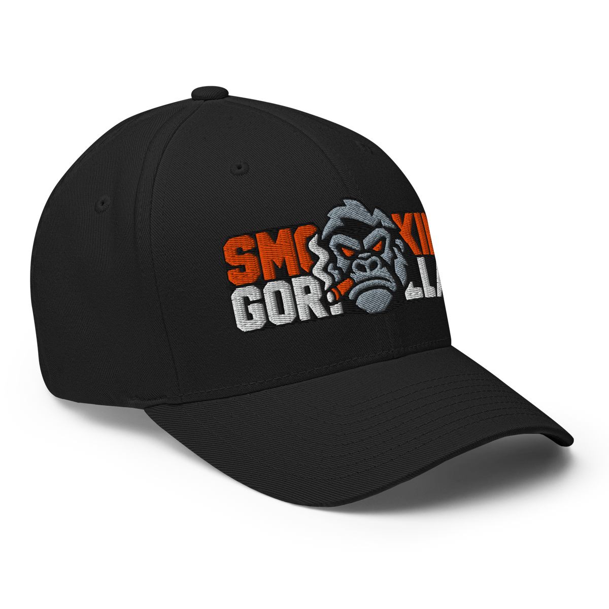 SMOKING GORILLAS - Flexfit Cap in Schwarz – Vorderansicht von rechts