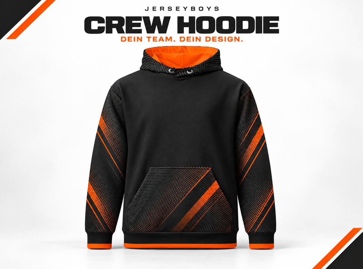 CREW HOODIE – JERSEYBOYS hero artwork in black and orange.
