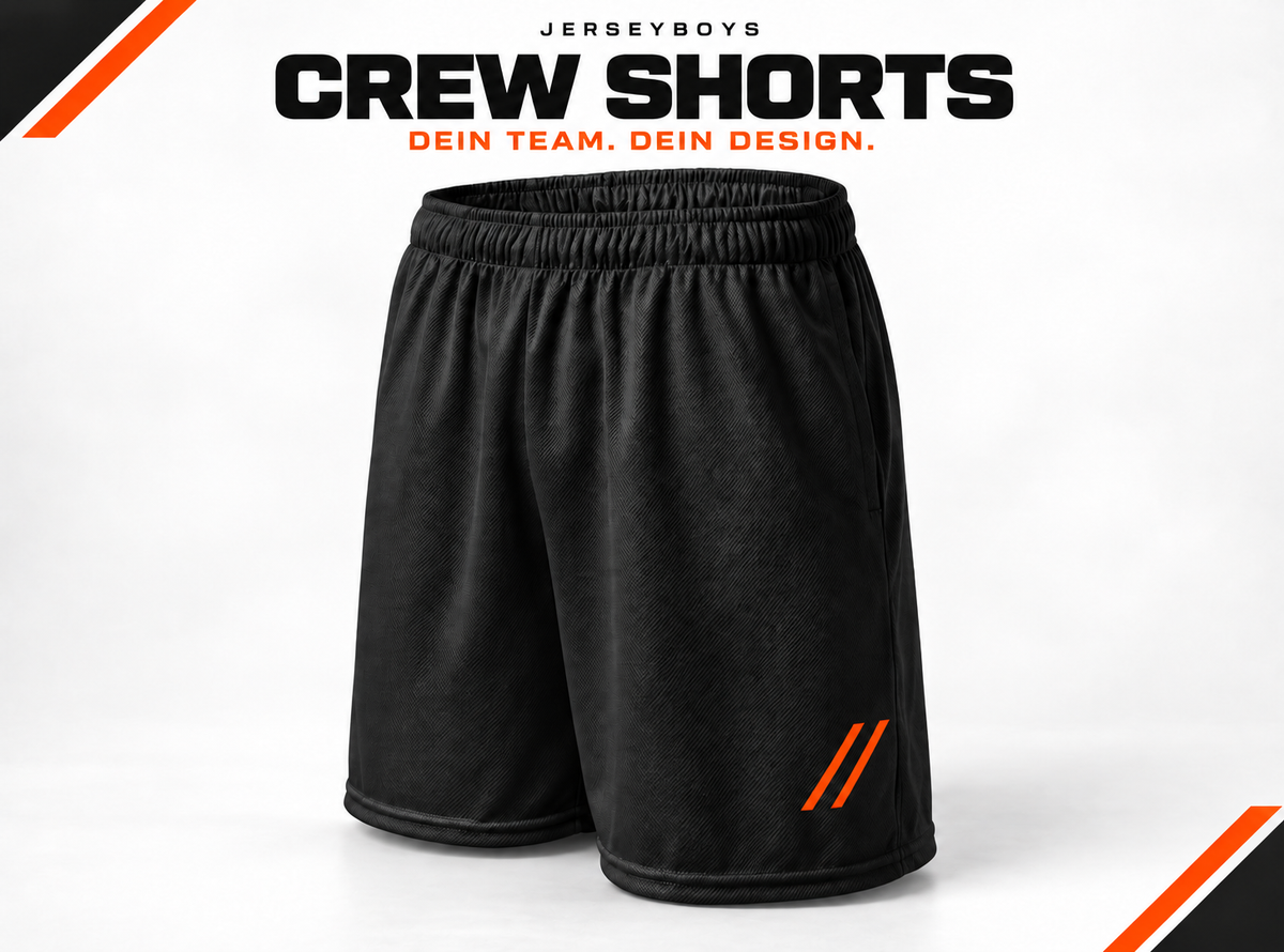 CREW SHORTS – JERSEYBOYS hero artwork in black and orange.