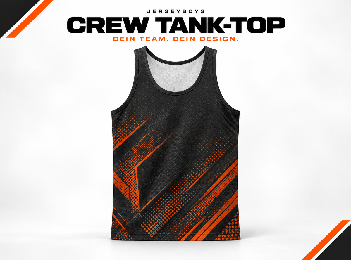 CREW TANK-TOP – JERSEYBOYS hero artwork in black and orange.