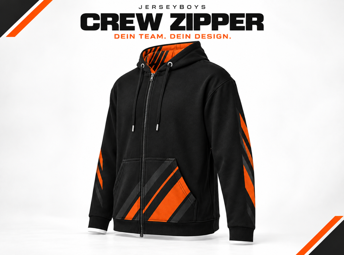 CREW ZIPPER – JERSEYBOYS hero artwork in black and orange.