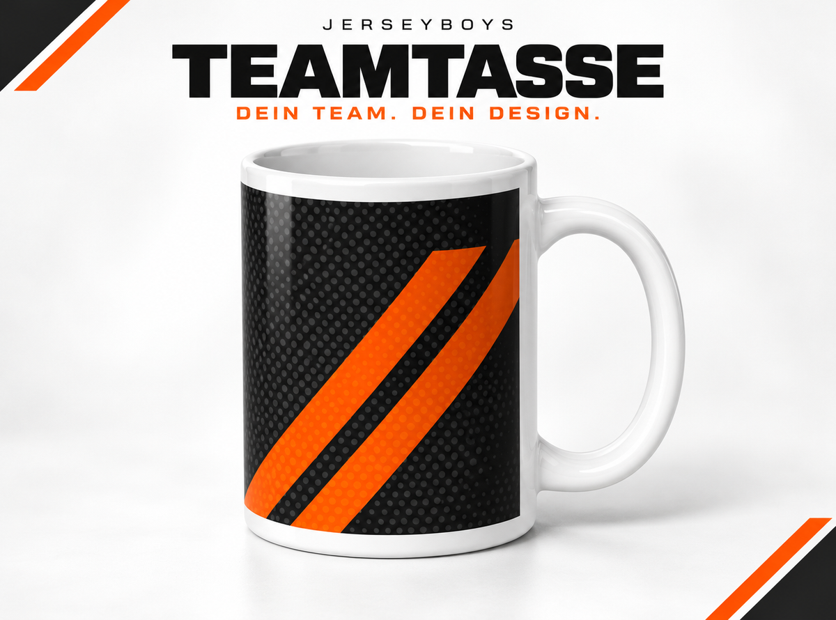 TEAM MUG – JERSEYBOYS hero artwork in black and orange.