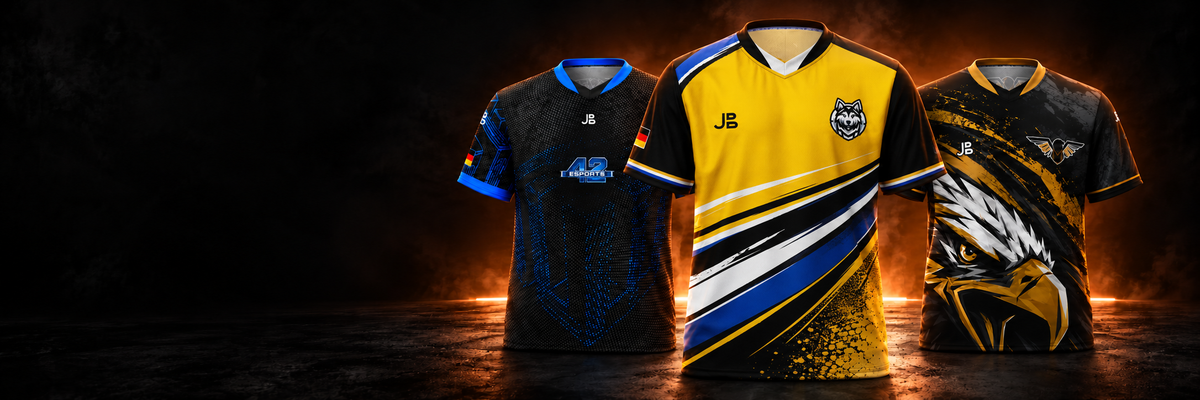 Aktuelle Teamjerseys von FOURTYTWO ESPORTS, HUSKIES ESPORT JÜLICH und LUDERE VINCERE