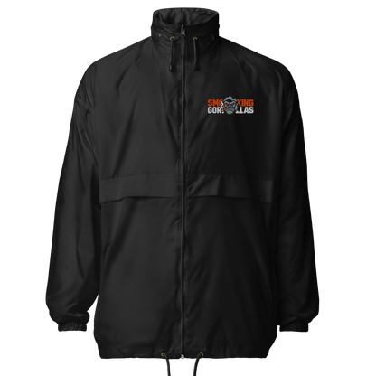 SMOKING GORILLAS - Sticklogo Windbreaker in Schwarz – Vorderansicht mit gesticktem Teamlogo