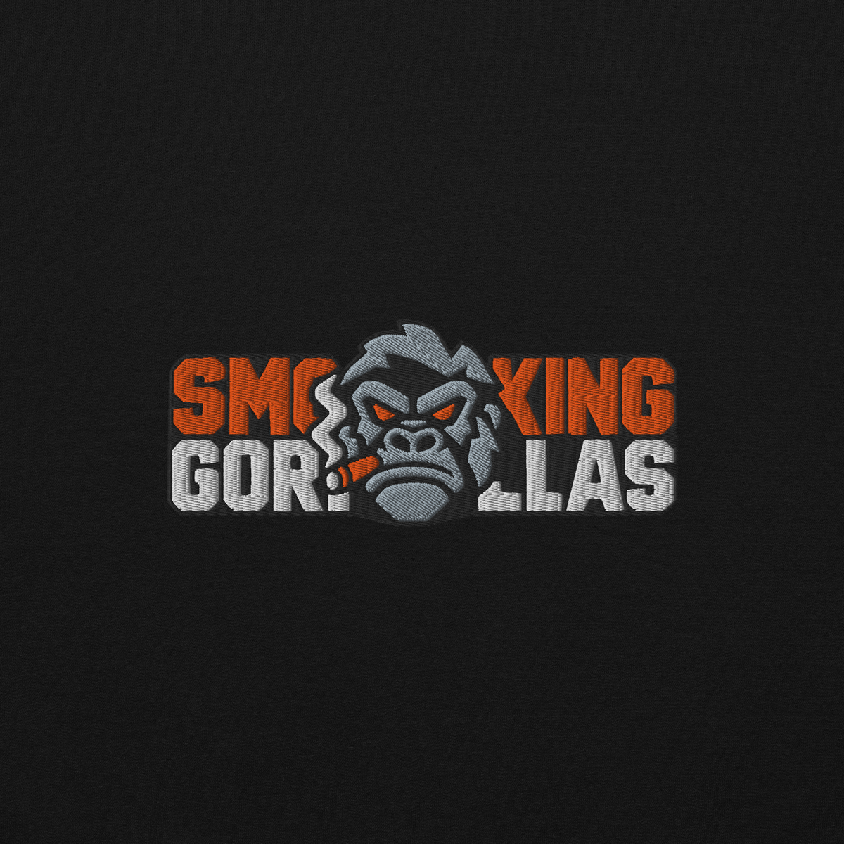 SMOKING GORILLAS - Sticklogo Hoodie in Schwarz – Vorderansicht mit gesticktem Teamlogo
