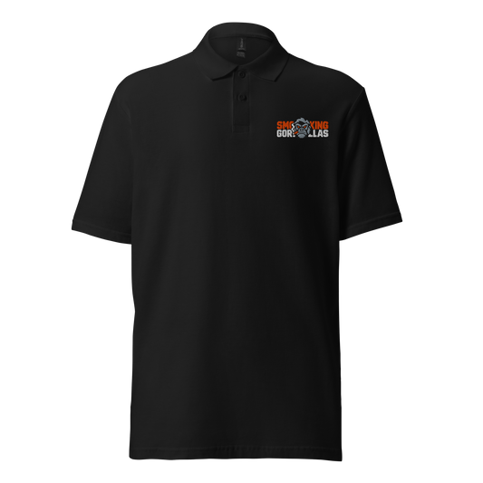 SMOKING GORILLAS - Sticklogo Poloshirt in Schwarz – Vorderansicht mit gesticktem Teamlogo