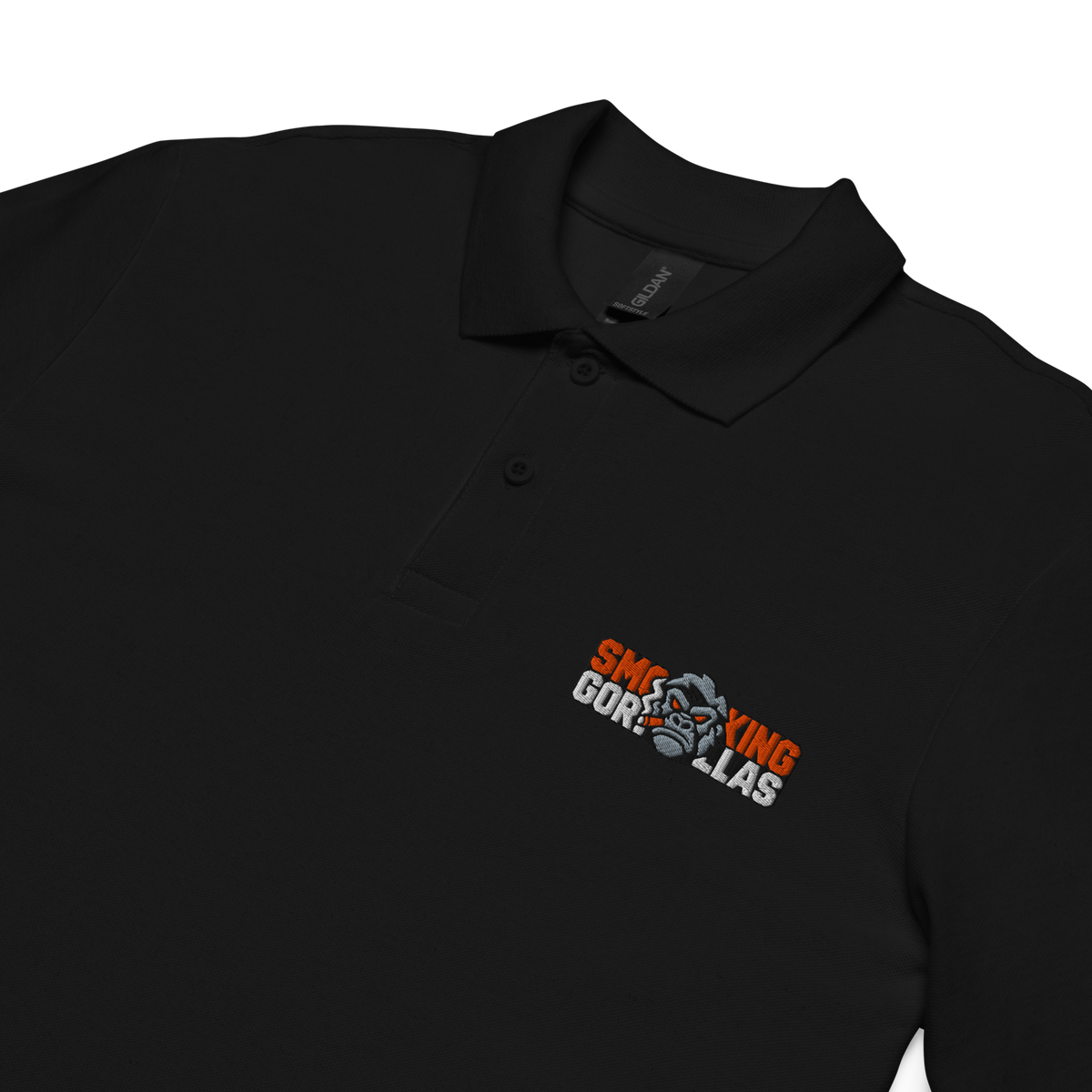SMOKING GORILLAS - Sticklogo Poloshirt in Schwarz – Detailansicht